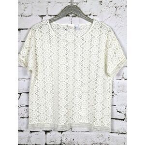 CHICO'S Boho Cottage Coastal Ivory Crochet Medallion Lace Top Size 2 (L/12)